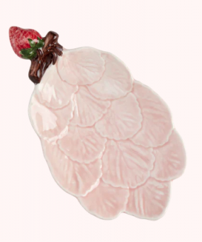 Serveerschaal - Blad met aardbei - Roze