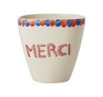 Mok - Merci ovaal handgeschilderd 300ml - Wit