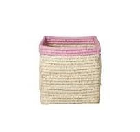 Opbergmand - Raffia 20x20x20cm - Natuurlijk/roze