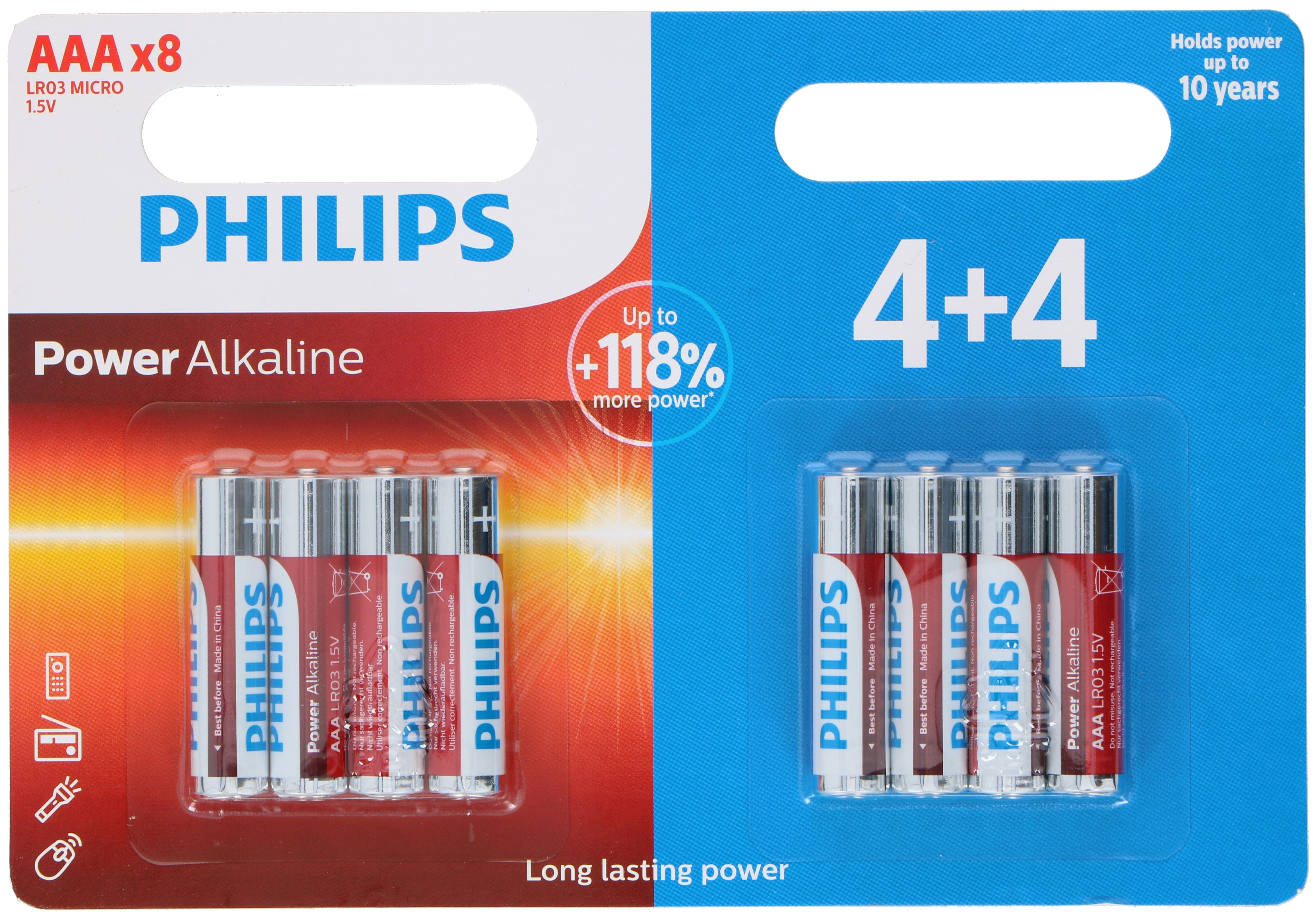 Batterij - Power alkaline AAA - 4+4 stuks