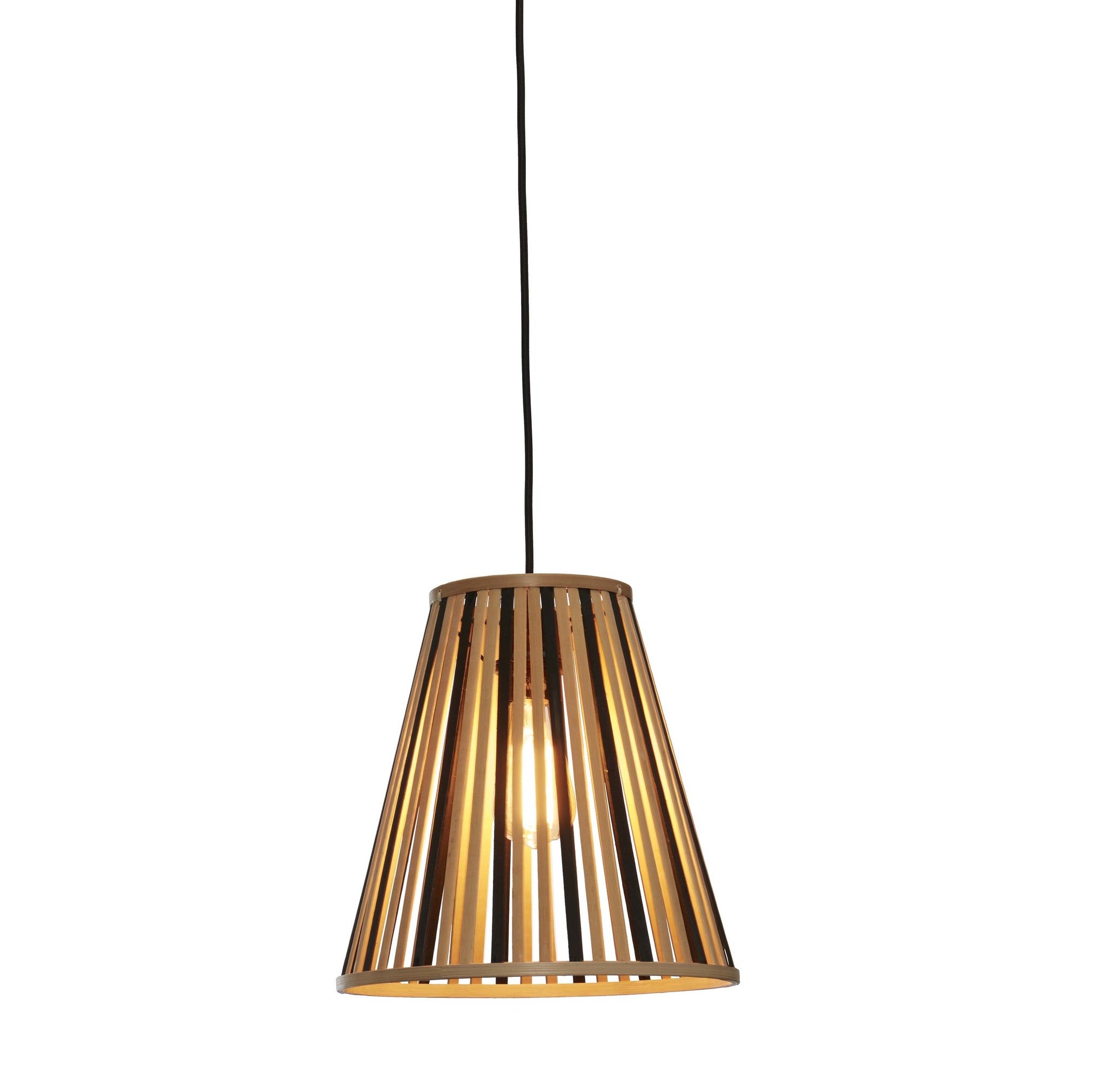Hanglamp - Merapi tapered S E27 60W - Zwart/naturel