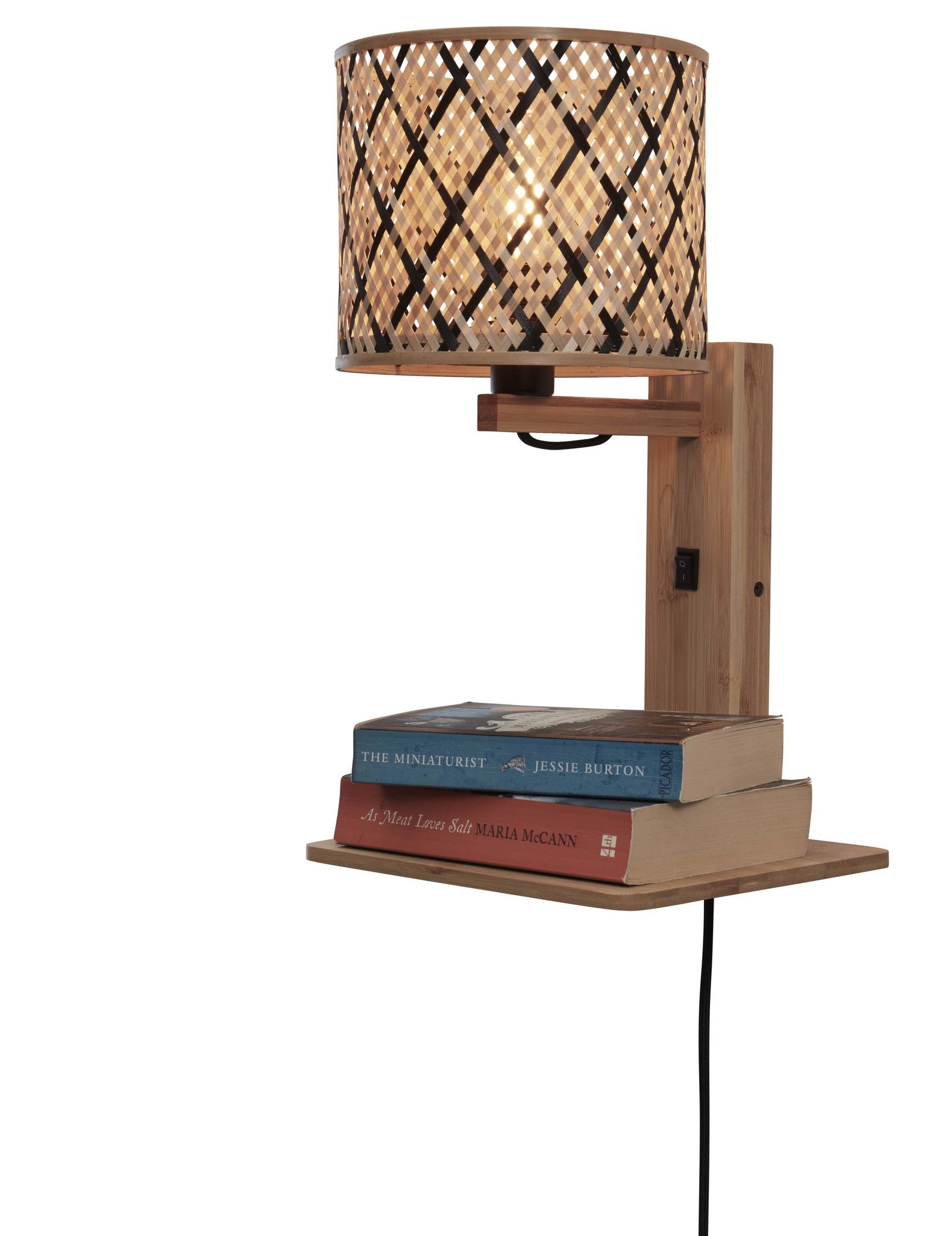 Wandlamp - Java naturel bamboe met plankje - Zwart/naturel