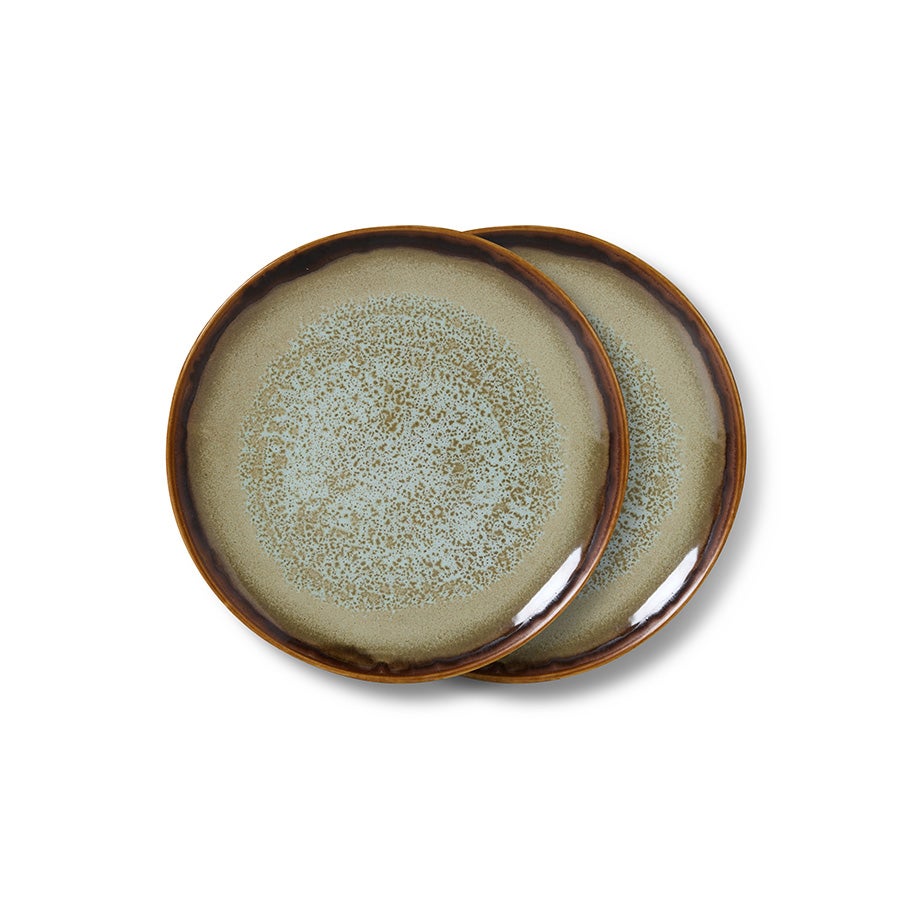 70s ceramics - Dessert plates contrast - Set of 2