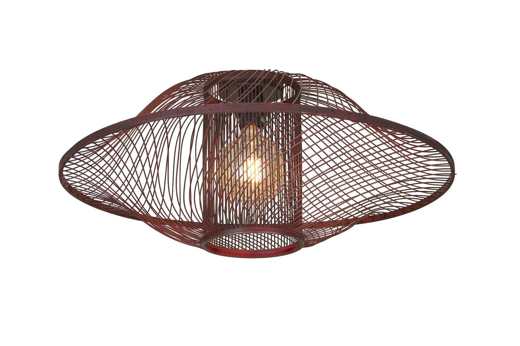 Plafondlamp Maui bamboe/kap ø70xh.30cm burgundy, L