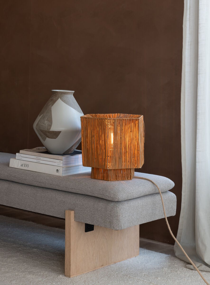 Tafellamp raffia Panama rond/octogone ø28xh.26cm bruin, S