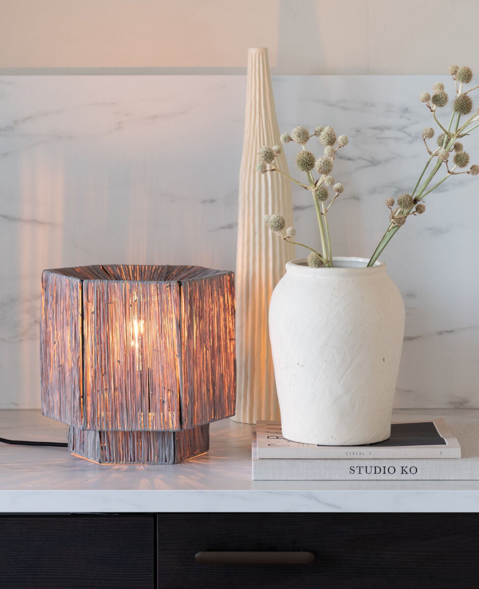 Tafellamp raffia Panama rond/octogone ø28xh.26cm grijs, S