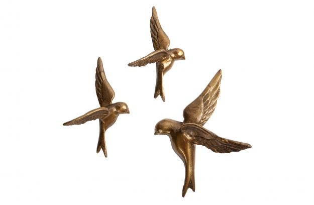 Wandornament - Set van 3 vogels - Antique Brass 