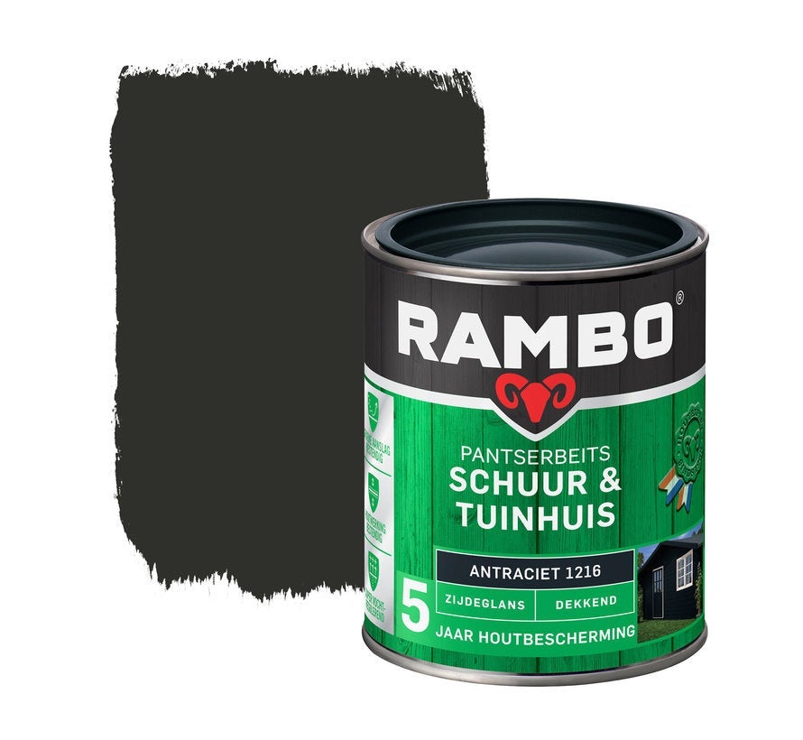 Rambo schuur & tuinhuis pantserbeits zijdeglans dekkend antraciet 1216 750 ml