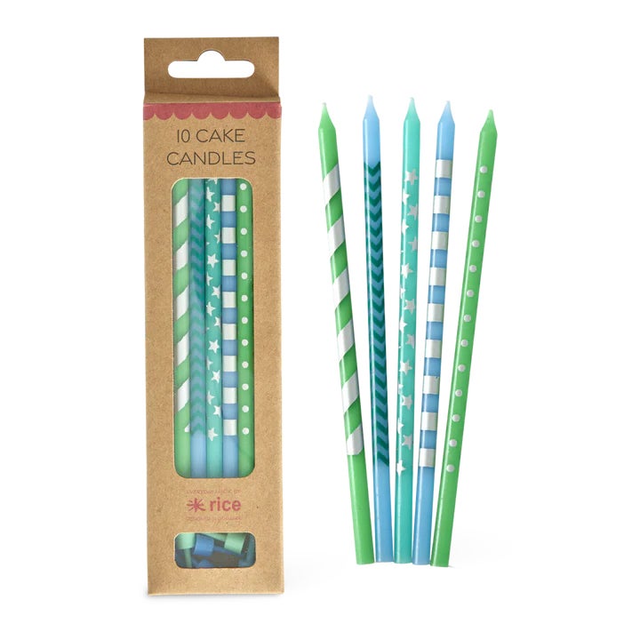 Kaars - Taartkaarsjes lang set van 10 stuks - Blauw/Groen