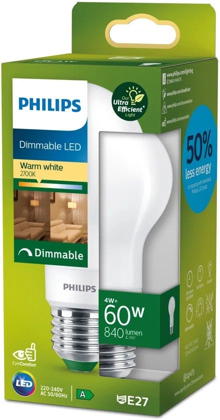 Ledlamp - Filament mat E27 4W A60 - Warm white