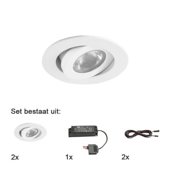 Inbouwspot set van 2 - rond geïntegreerd led kantelbaar - wit