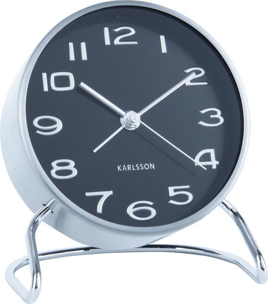 Wekker - Karlsson classical numbers - Zilver met zwarte wijzerplaat