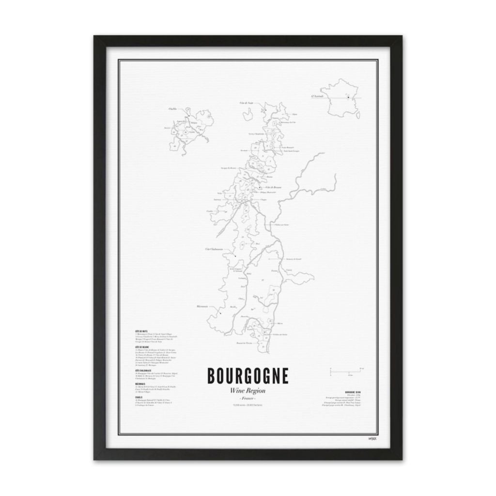 Poster - Bourgondië wijnregio 50x70cm - Wit