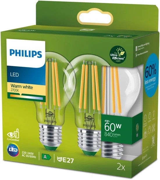Ledlamp - Filament A60 E27 4W 2-pack - Warm white  